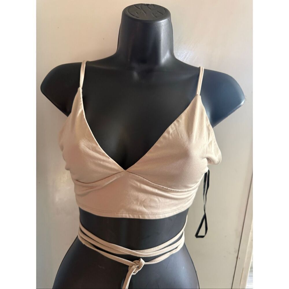 Forever 21 Women's Plunge V-Neck Tied Backless Crop Tank Top Beige Size Medium